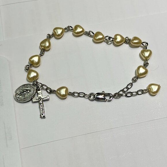 Synthetic Pearl Rosary Bracelet - Picture 2 of 5